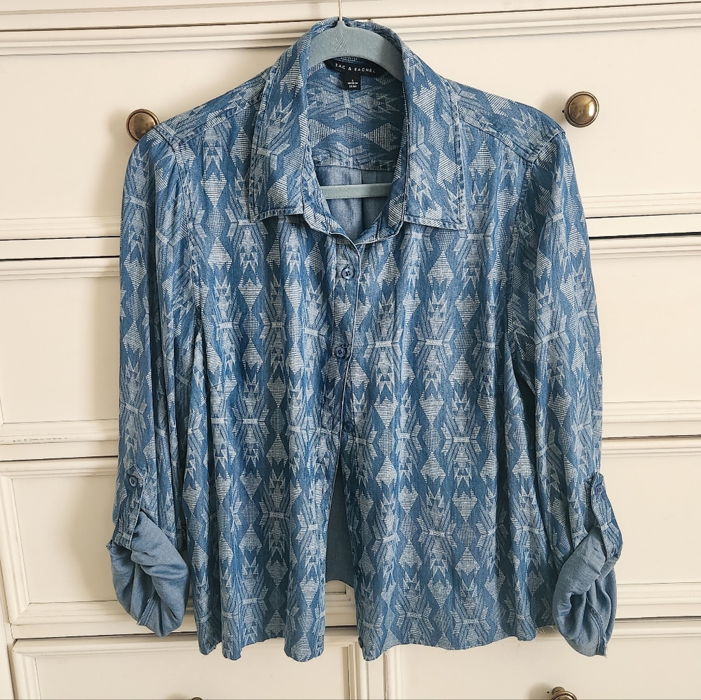 Zac & Rachel Southwestern Debim Style Button Down - Hand Cropped